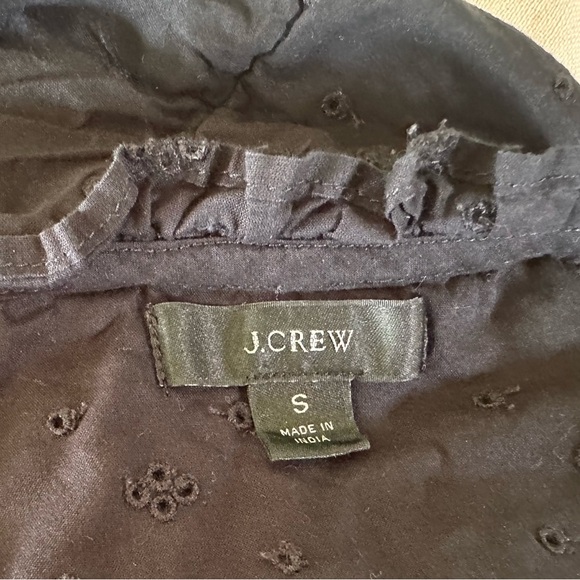 J Crew Black Floral‎ Eyelet Long Sleeve Ruffled Yoked Front Blouse Size Small - Picture 5 of 9